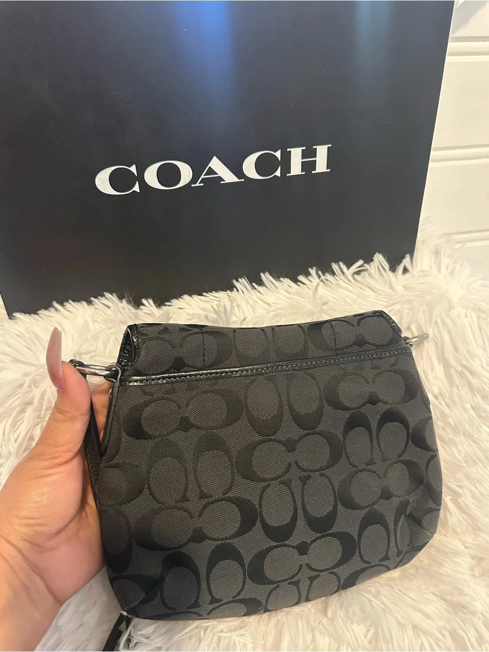 COACH Black Signature Canvas Crossbody Saddle Bag